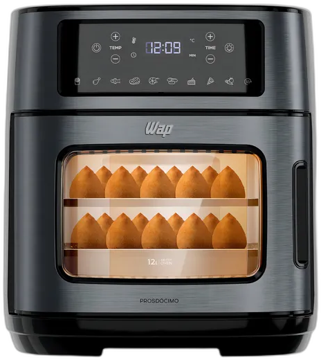 Fritadeira Elétrica Wap Air Fryer Oven Digital Black Inox 12 Litros com Revestimento Antiaderente