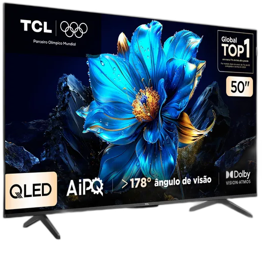 Smart TV TCL 50 Polegadas QLED 4K P7K WiFi Bluetooth Google TV HDR10+ Dolby Atmos Dolby Vision 50P7K